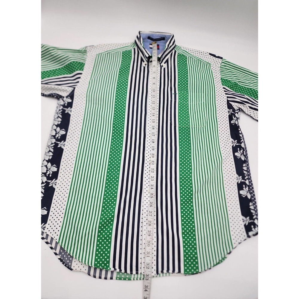 Tommy Hilfiger Polka Dot Striped Button Up Short Sleeve Floral Shirt Mens L VTG - Picture 9 of 10
